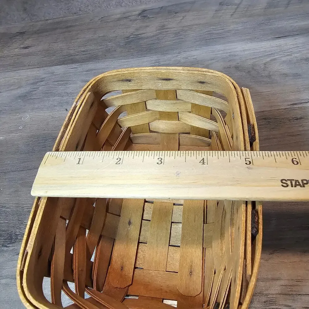 Vintage Longaberger Small Basket Handwoven Brown Rectangle Wood Signed 1994